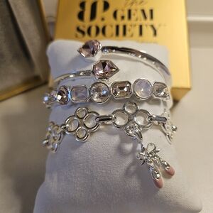 The Gem Society Silver and Pink Crystal Bracelet Set